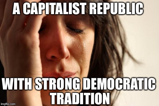 First World Problems Meme | A CAPITALIST REPUBLIC WITH STRONG DEMOCRATIC TRADITION | image tagged in memes,first world problems | made w/ Imgflip meme maker