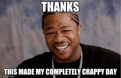 Yo Dawg Heard You Meme | THANKS THIS MADE MY COMPLETELY CRAPPY DAY | image tagged in memes,yo dawg heard you | made w/ Imgflip meme maker