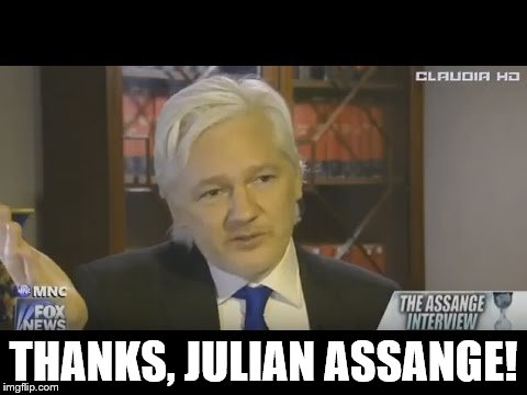 Julian Assange | THANKS, JULIAN ASSANGE! | image tagged in julian assange | made w/ Imgflip meme maker