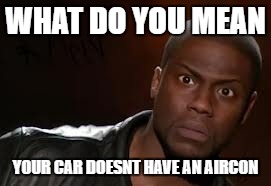 Kevin Hart | WHAT DO YOU MEAN; YOUR CAR DOESNT HAVE AN AIRCON | image tagged in memes,kevin hart the hell | made w/ Imgflip meme maker