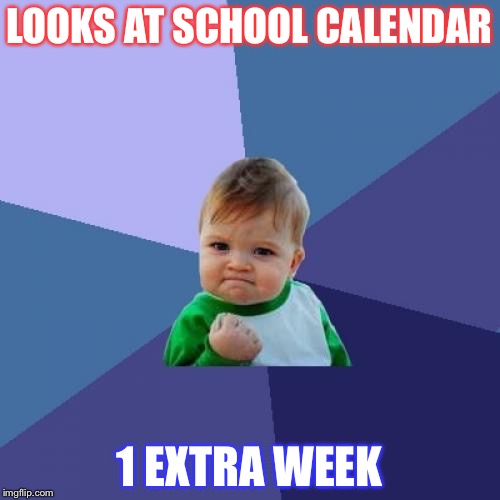 Success Kid Meme | LOOKS AT SCHOOL CALENDAR; 1 EXTRA WEEK | image tagged in memes,success kid | made w/ Imgflip meme maker