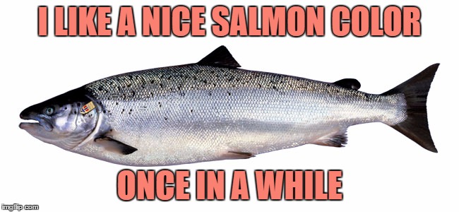 Custom text colors | I LIKE A NICE SALMON COLOR; ONCE IN A WHILE | image tagged in memes,imgflip | made w/ Imgflip meme maker