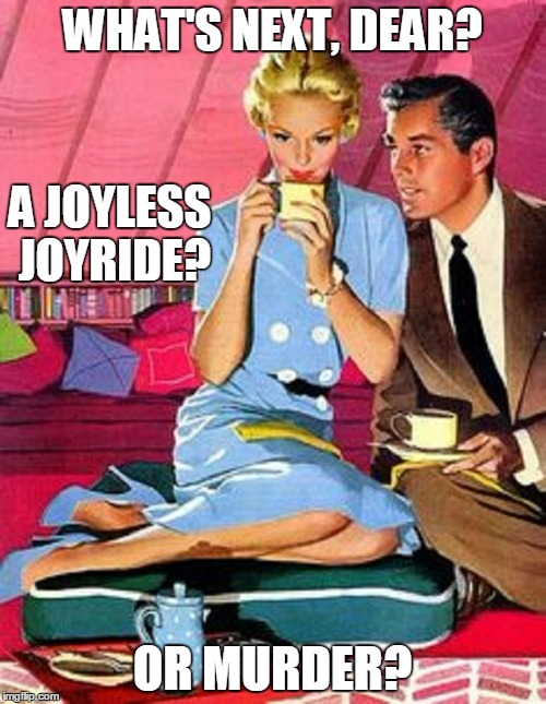 WHAT'S NEXT, DEAR? OR MURDER? A JOYLESS JOYRIDE? | made w/ Imgflip meme maker