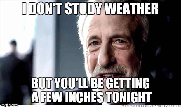 I Guarantee It | I DON'T STUDY WEATHER; BUT YOU'LL BE GETTING A FEW INCHES TONIGHT | image tagged in memes,i guarantee it | made w/ Imgflip meme maker