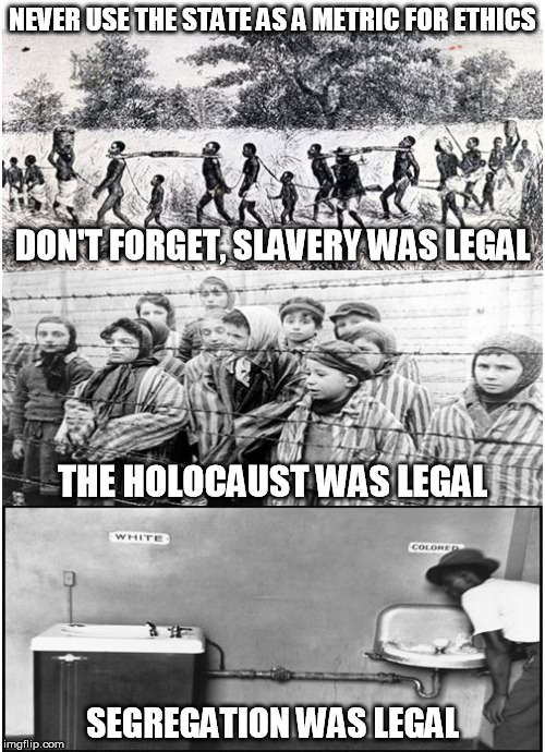 Know Your History and Change | NEVER USE THE STATE AS A METRIC FOR ETHICS; DON'T FORGET, SLAVERY WAS LEGAL; THE HOLOCAUST WAS LEGAL; SEGREGATION WAS LEGAL | image tagged in knowyourhistory,vegan,veganism,vegan4life,stoptheholocaust | made w/ Imgflip meme maker
