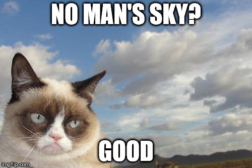 Grumpy Cat Sky | NO MAN'S SKY? GOOD | image tagged in memes,grumpy cat sky,grumpy cat | made w/ Imgflip meme maker