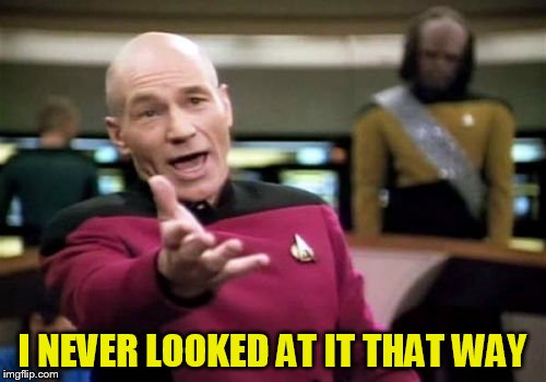 Picard Wtf Meme | I NEVER LOOKED AT IT THAT WAY | image tagged in memes,picard wtf | made w/ Imgflip meme maker