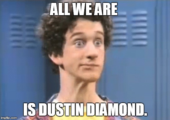 Screech | ALL WE ARE; IS DUSTIN DIAMOND. | image tagged in screech | made w/ Imgflip meme maker