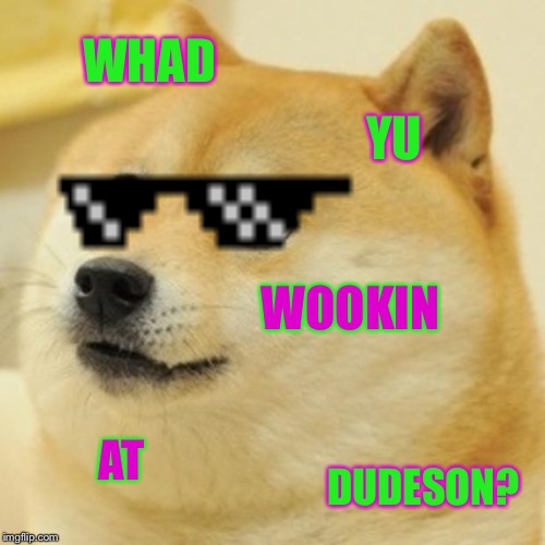 Doge Meme | WHAD; YU; WOOKIN; AT; DUDESON? | image tagged in memes,doge | made w/ Imgflip meme maker