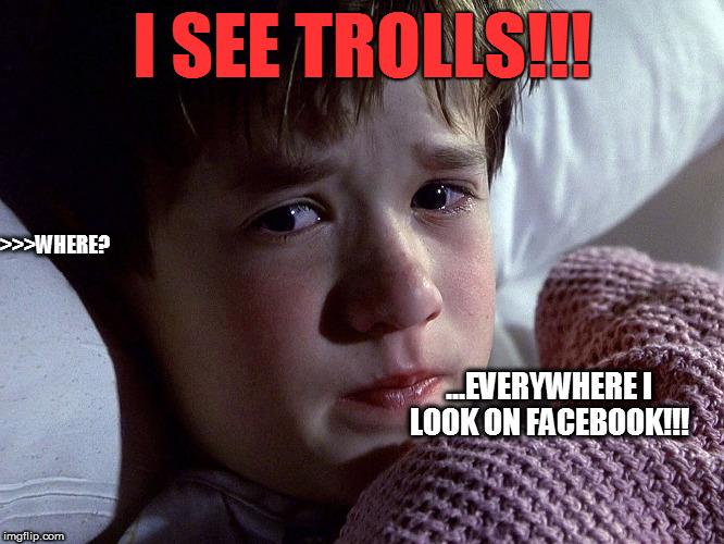 Facebook is Troll Compromised!~  | I SEE TROLLS!!! >>>WHERE? ...EVERYWHERE I LOOK ON FACEBOOK!!! | image tagged in trolls | made w/ Imgflip meme maker