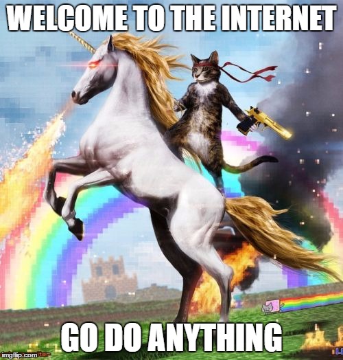 Welcome To The Internets | WELCOME TO THE INTERNET; GO DO ANYTHING | image tagged in memes,welcome to the internets | made w/ Imgflip meme maker