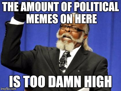 Political Memes | THE AMOUNT OF POLITICAL MEMES ON HERE; IS TOO DAMN HIGH | image tagged in memes,too damn high,truth | made w/ Imgflip meme maker