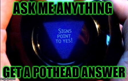magic 8 ball | ASK ME ANYTHING; GET A POTHEAD ANSWER | image tagged in magic 8 ball | made w/ Imgflip meme maker