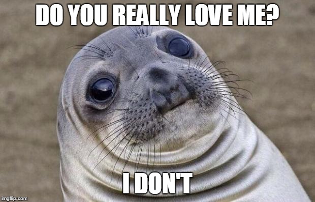 Awkward Moment Sealion | DO YOU REALLY LOVE ME? I DON'T | image tagged in memes,awkward moment sealion | made w/ Imgflip meme maker