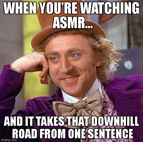 Creepy Condescending Wonka Meme | WHEN YOU'RE WATCHING ASMR... AND IT TAKES THAT DOWNHILL ROAD FROM ONE SENTENCE | image tagged in memes,creepy condescending wonka | made w/ Imgflip meme maker