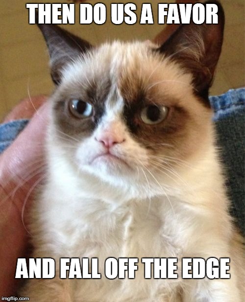 Grumpy Cat Meme | THEN DO US A FAVOR AND FALL OFF THE EDGE | image tagged in memes,grumpy cat | made w/ Imgflip meme maker