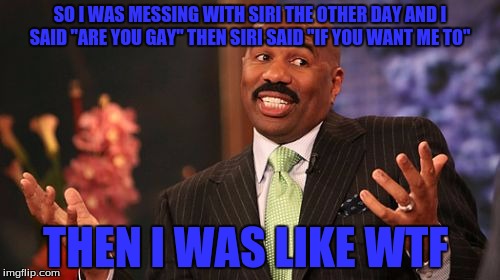 Well Ok | SO I WAS MESSING WITH SIRI THE OTHER DAY AND I SAID "ARE YOU GAY" THEN SIRI SAID "IF YOU WANT ME TO"; THEN I WAS LIKE WTF | image tagged in memes,steve harvey | made w/ Imgflip meme maker