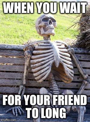 Waiting Skeleton Meme | WHEN YOU WAIT; FOR YOUR FRIEND TO LONG | image tagged in memes,waiting skeleton | made w/ Imgflip meme maker