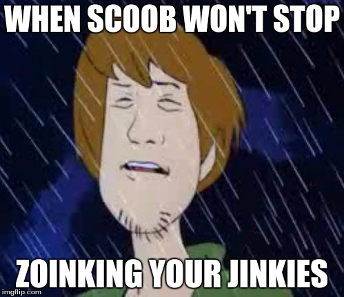 WHEN SCOOB WON'T STOP; ZOINKING YOUR JINKIES | image tagged in shaggy_sadness | made w/ Imgflip meme maker