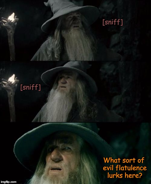 Evil Lurks Here
 | [sniff]; [sniff]; What sort of evil flatulence lurks here? | image tagged in memes,confused gandalf,funny,wmp,flatulence,the lord of the rings | made w/ Imgflip meme maker