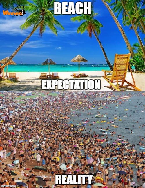 BEACH; EXPECTATION; REALITY | image tagged in beach,expectation vs reality | made w/ Imgflip meme maker