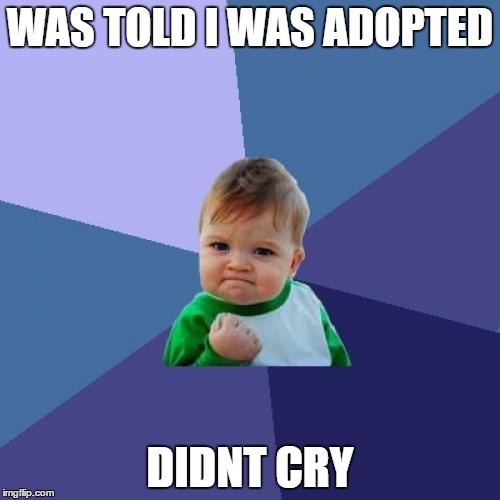 Success Kid | WAS TOLD I WAS ADOPTED; DIDNT CRY | image tagged in memes,success kid | made w/ Imgflip meme maker