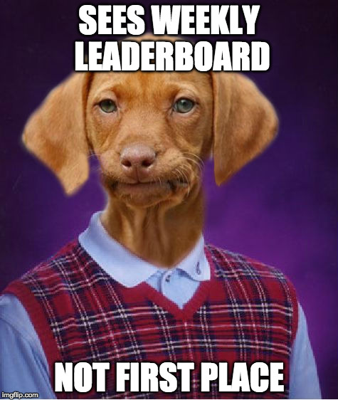 Bad Luck Raydog, YOU SHOULD HAVE TRIED HARDER! (OR IF YOU HAVE AN ASIAN DAD, GET A JOB) | SEES WEEKLY LEADERBOARD; NOT FIRST PLACE | image tagged in bad luck raydog | made w/ Imgflip meme maker