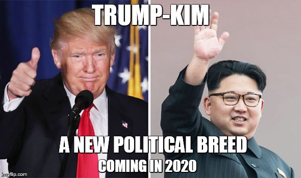 trumpkim | TRUMP-KIM; A NEW POLITICAL BREED; COMING IN 2020 | image tagged in trumpkim | made w/ Imgflip meme maker