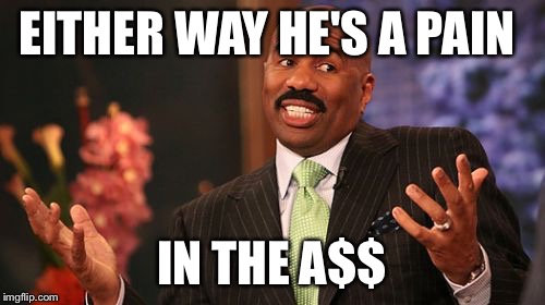 Steve Harvey Meme | EITHER WAY HE'S A PAIN IN THE A$$ | image tagged in memes,steve harvey | made w/ Imgflip meme maker