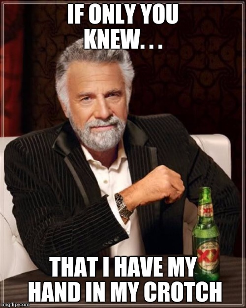 The Most Interesting Man In The World Meme | IF ONLY YOU KNEW. . . THAT I HAVE MY HAND IN MY CROTCH | image tagged in memes,the most interesting man in the world,gross,weird stuff i do potoo | made w/ Imgflip meme maker