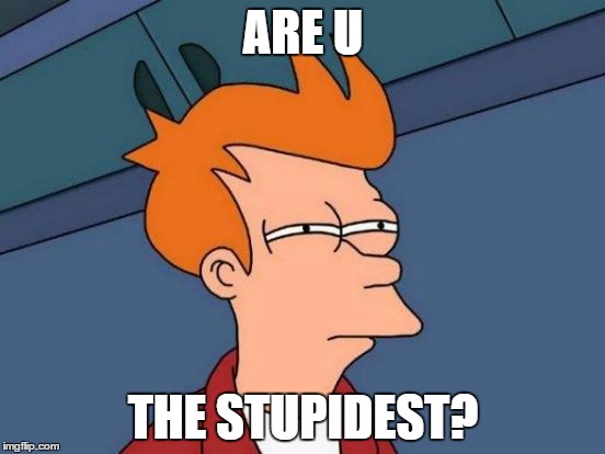 Futurama Fry Meme | ARE U; THE STUPIDEST? | image tagged in memes,futurama fry | made w/ Imgflip meme maker