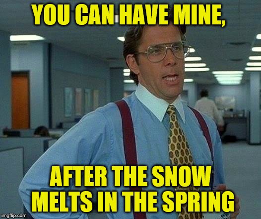 That Would Be Great Meme | YOU CAN HAVE MINE, AFTER THE SNOW MELTS IN THE SPRING | image tagged in memes,that would be great | made w/ Imgflip meme maker