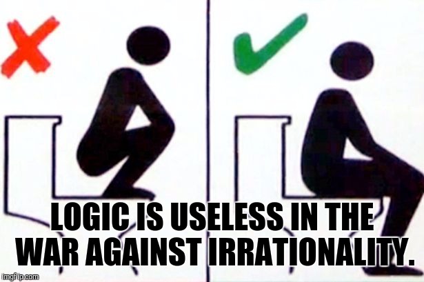 Aggressive Squat | LOGIC IS USELESS IN THE WAR AGAINST IRRATIONALITY. | image tagged in aggressive squat | made w/ Imgflip meme maker