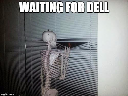 Waiting Skeleton | WAITING FOR DELL | image tagged in waiting skeleton | made w/ Imgflip meme maker