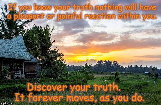 If you know your truth nothing will have a pleasant or painful reaction within you. Discover your truth.     It forever moves, as you do. | image tagged in the truth teller,bali,inspirational quote,inspirational memes | made w/ Imgflip meme maker