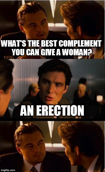 It's true, though... | WHAT'S THE BEST COMPLEMENT YOU CAN GIVE A WOMAN? AN ERECTION | image tagged in memes,inception,nsfw,erection,complement | made w/ Imgflip meme maker