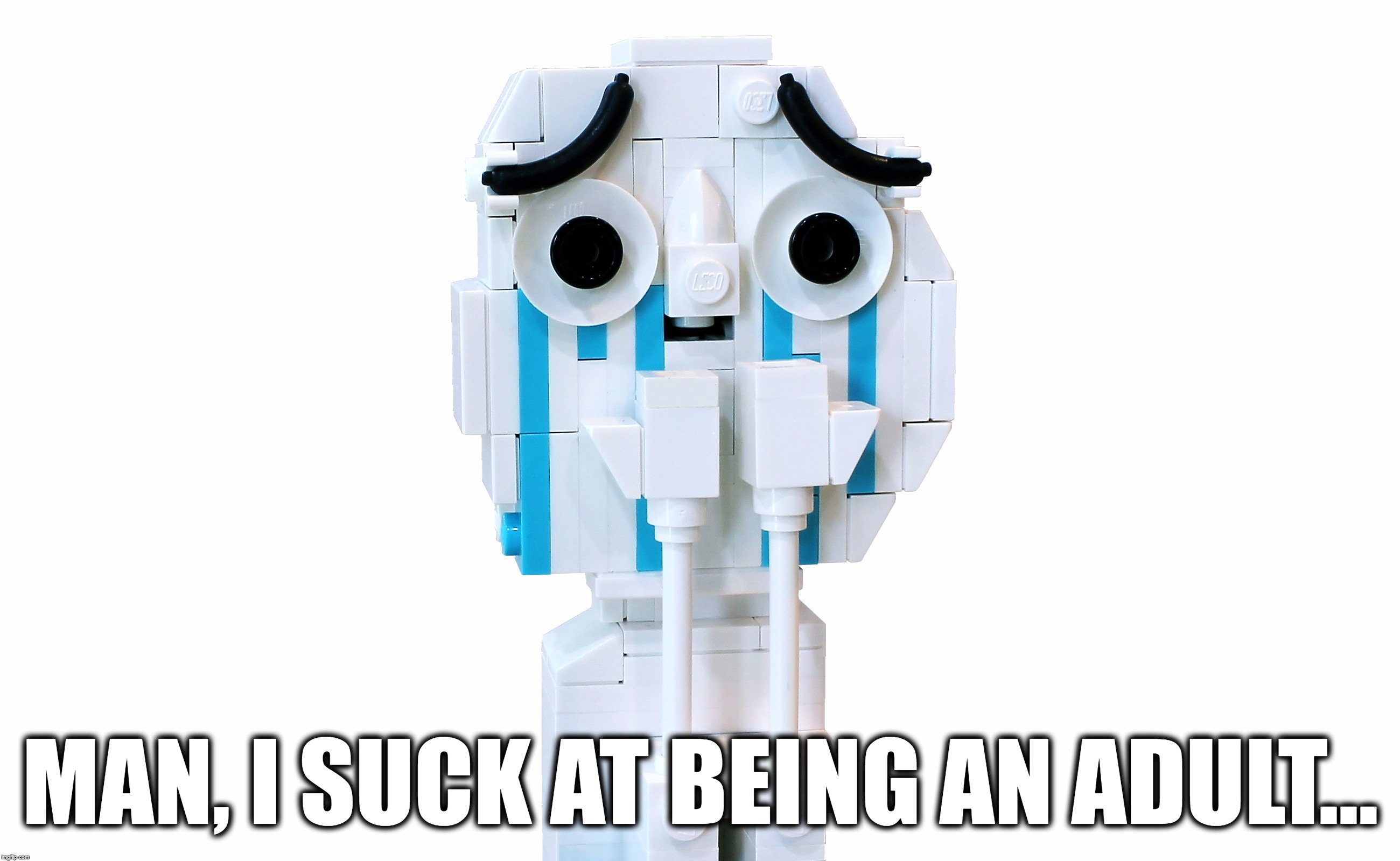 Had A Bit Of A Meltdown, But I'm Fine Now. I Just Thought This Was Worth Sharing! | MAN, I SUCK AT BEING AN ADULT... | image tagged in memes,lego,juicydeath1025,funny,adult,sad face | made w/ Imgflip meme maker