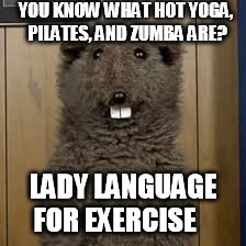 Lady language | YOU KNOW WHAT HOT YOGA, PILATES, AND ZUMBA ARE? LADY LANGUAGE FOR EXERCISE | image tagged in women,exercise | made w/ Imgflip meme maker