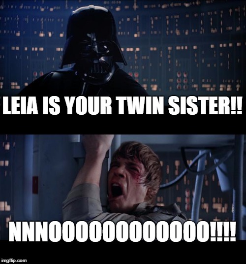 Star Wars No Meme | LEIA IS YOUR TWIN SISTER!! NNNOOOOOOOOOOOO!!!! | image tagged in memes,star wars no | made w/ Imgflip meme maker