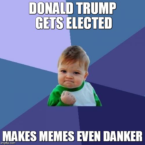 Success Kid | DONALD TRUMP GETS ELECTED; MAKES MEMES EVEN DANKER | image tagged in memes,success kid | made w/ Imgflip meme maker