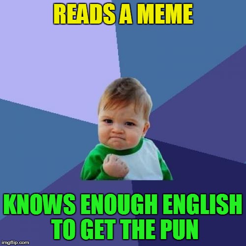 Success Kid Meme | READS A MEME KNOWS ENOUGH ENGLISH TO GET THE PUN | image tagged in memes,success kid | made w/ Imgflip meme maker