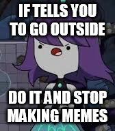 True  | IF TELLS YOU TO GO OUTSIDE; DO IT AND STOP MAKING MEMES | image tagged in memes | made w/ Imgflip meme maker