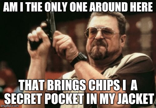 Am I The Only One Around Here | AM I THE ONLY ONE AROUND HERE; THAT BRINGS CHIPS I  A SECRET POCKET IN MY JACKET | image tagged in memes,am i the only one around here | made w/ Imgflip meme maker