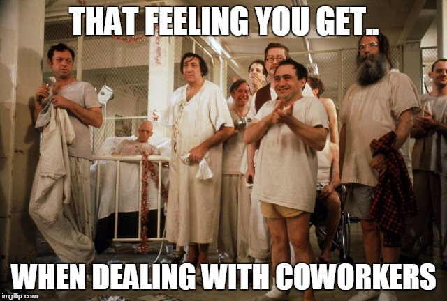 Inmates running the asylum | THAT FEELING YOU GET.. WHEN DEALING WITH COWORKERS | image tagged in work,coworkers,crazy,asylum | made w/ Imgflip meme maker