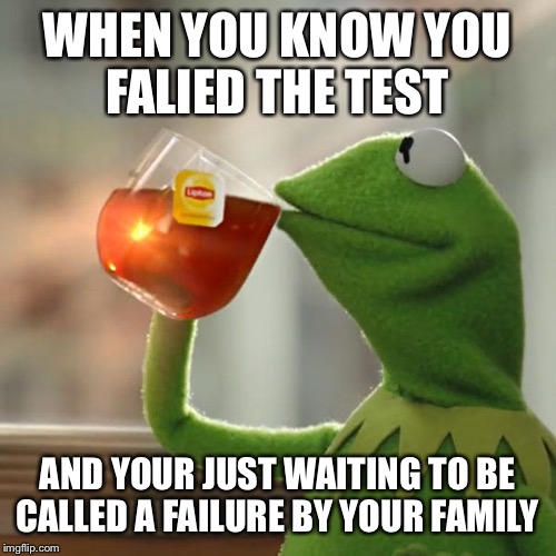 But That's None Of My Business Meme | WHEN YOU KNOW YOU FALIED THE TEST; AND YOUR JUST WAITING TO BE CALLED A FAILURE BY YOUR FAMILY | image tagged in memes,but thats none of my business,kermit the frog | made w/ Imgflip meme maker