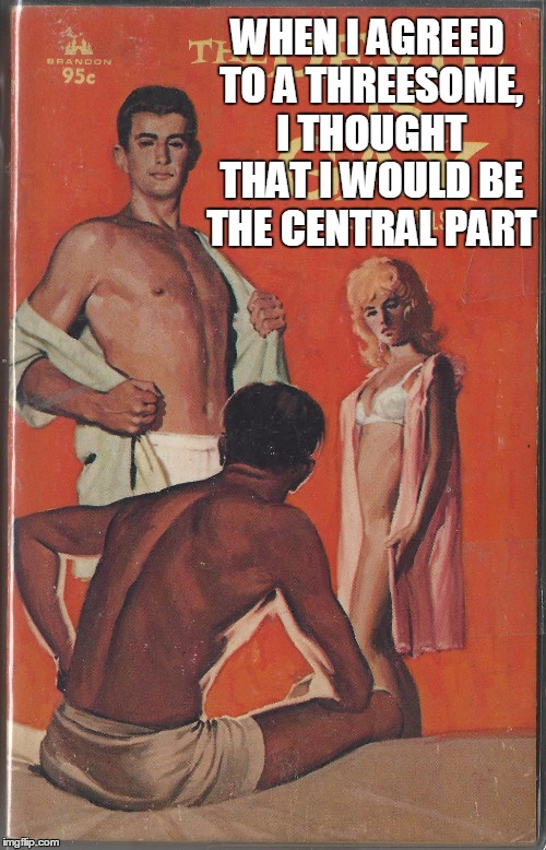 pulp art devil | WHEN I AGREED TO A THREESOME, I THOUGHT THAT I WOULD BE THE CENTRAL PART | image tagged in pulp art devil | made w/ Imgflip meme maker