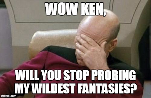 Captain Picard Facepalm Meme | WOW KEN, WILL YOU STOP PROBING MY WILDEST FANTASIES? | image tagged in memes,captain picard facepalm | made w/ Imgflip meme maker
