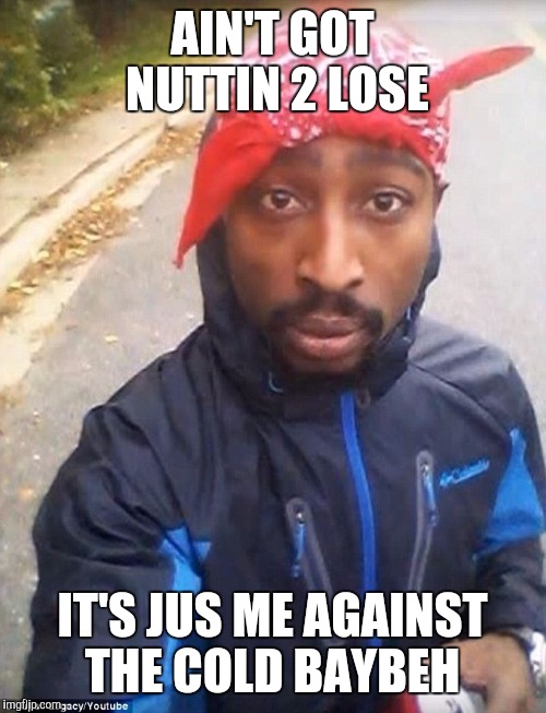 AIN'T GOT NUTTIN 2 LOSE; IT'S JUS ME AGAINST THE COLD BAYBEH | image tagged in me against the cold | made w/ Imgflip meme maker