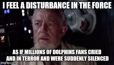 Disturbance in the force | I FEEL A DISTURBANCE IN THE FORCE; AS IF MILLIONS OF DOLPHINS FANS CRIED AND IN TERROR AND WERE SUDDENLY SILENCED | image tagged in disturbance in the force | made w/ Imgflip meme maker