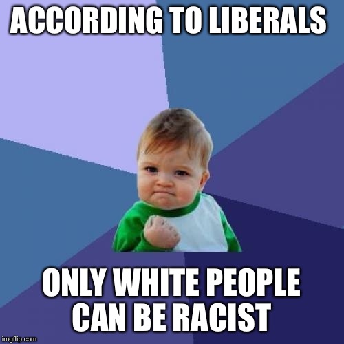 Success Kid Meme | ACCORDING TO LIBERALS ONLY WHITE PEOPLE CAN BE RACIST | image tagged in memes,success kid | made w/ Imgflip meme maker